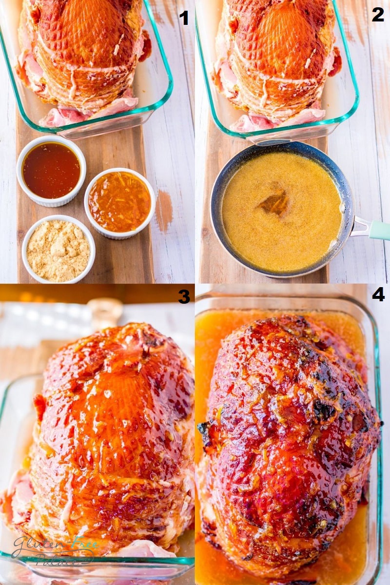 a collage of four photos showing how to make gluten free ham