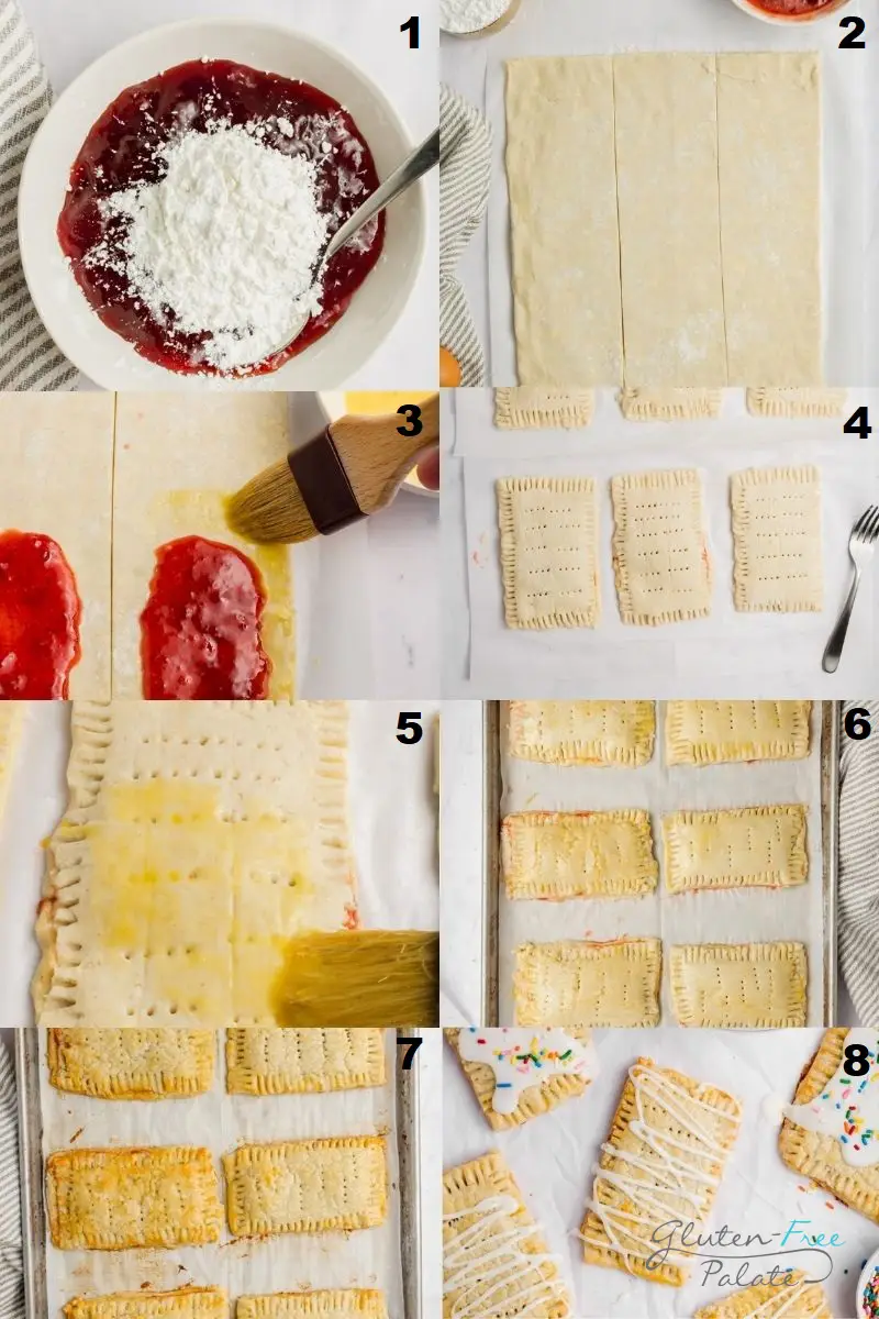 a collage of eight photos showing how to make gluten-free pop tarts