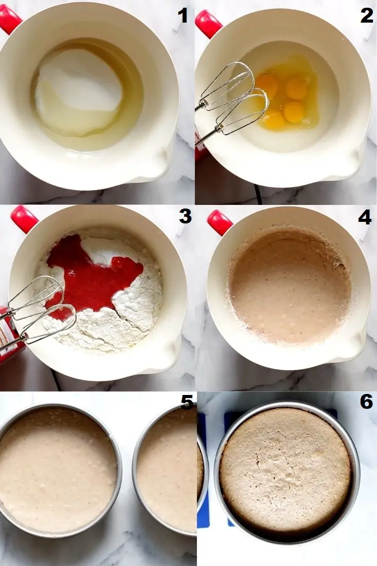 a collage of six photos showing how to make gluten free strawberry cake