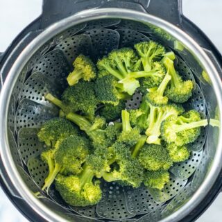 top down view of instant pot broccoli in an instant pot