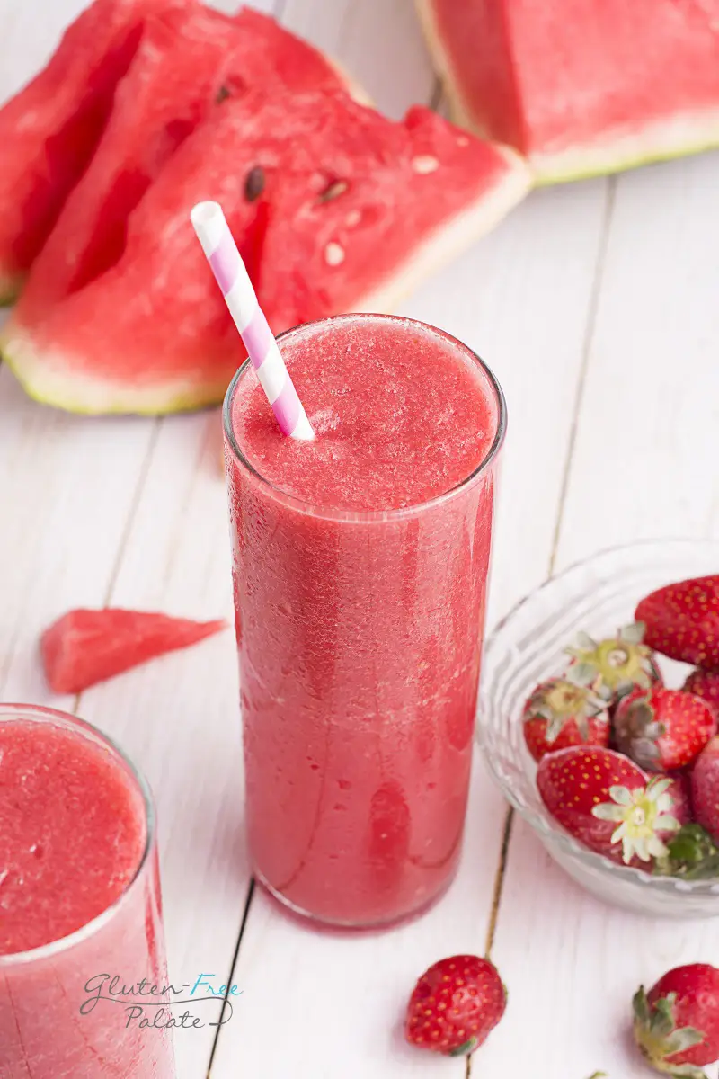 close up of strawberry watermelon smoothie