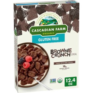 Cascadian Farm Gluten-Free Brownie Crunch Cereal box.