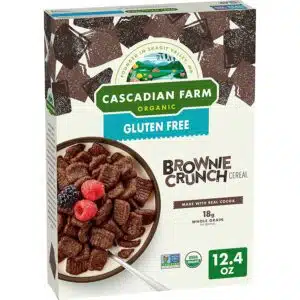 Cascadian Farm Gluten-Free Brownie Crunch Cereal box.