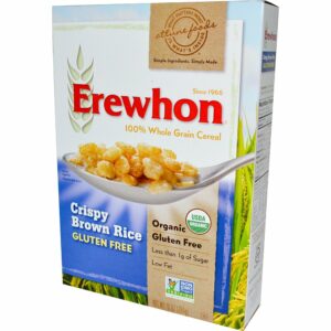 Erewhon Crispy Brown Rice Cereal box.