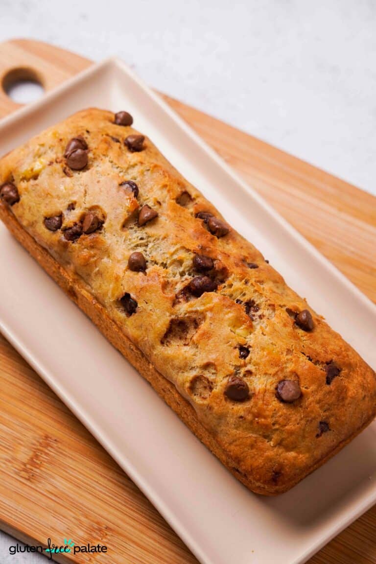 Gluten-Free Banana Bread in a white plate.