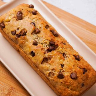 Gluten-Free Banana Bread in a white plate.