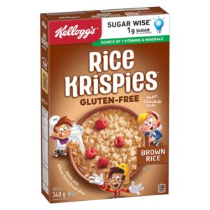 Kellogg's Gluten-Free Rice Krispies cereal box.