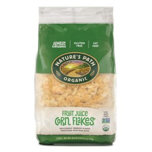 Nature's Path Fruit Juice Corn Flakes gluten-free cereal packaging.