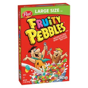 Post Fruity Pebbles cereal box.