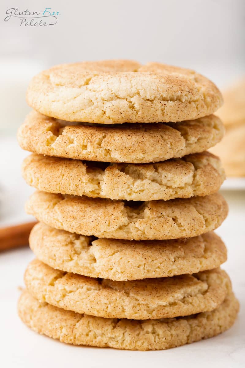 A neat stack of seven gluten-free snicker doodle cookies.