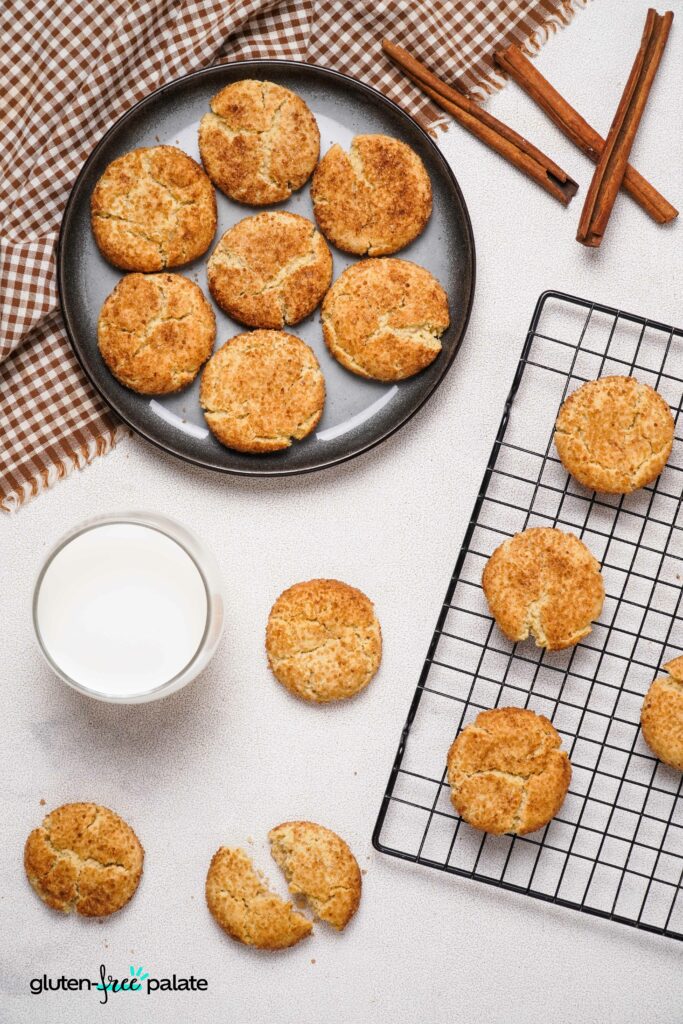 A plate and cooling rack full after making the best gluten-free snickerdoodle recipe. Photo by Gluten-Free Palate.
