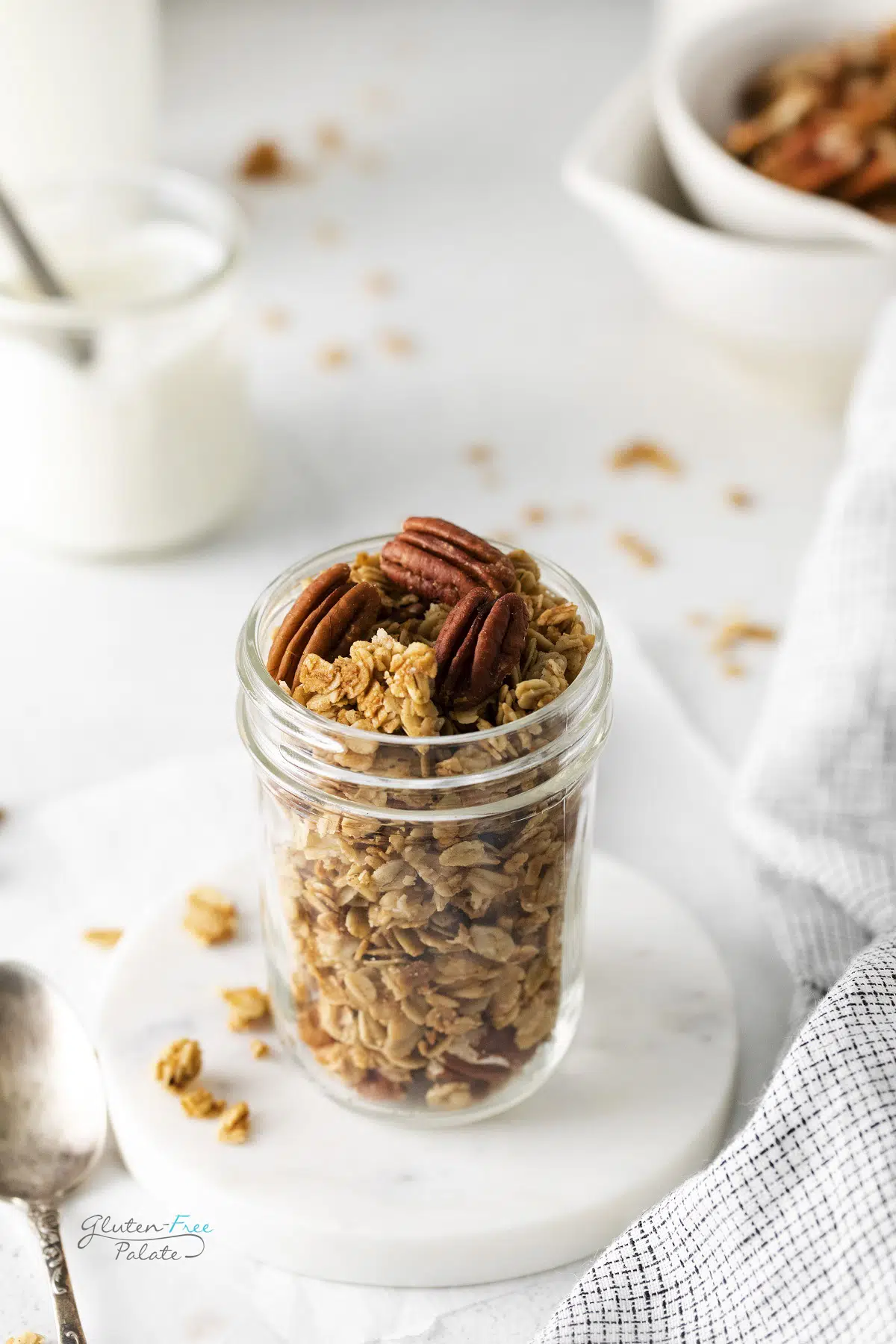 gluten-free vegan granola in a glass jar