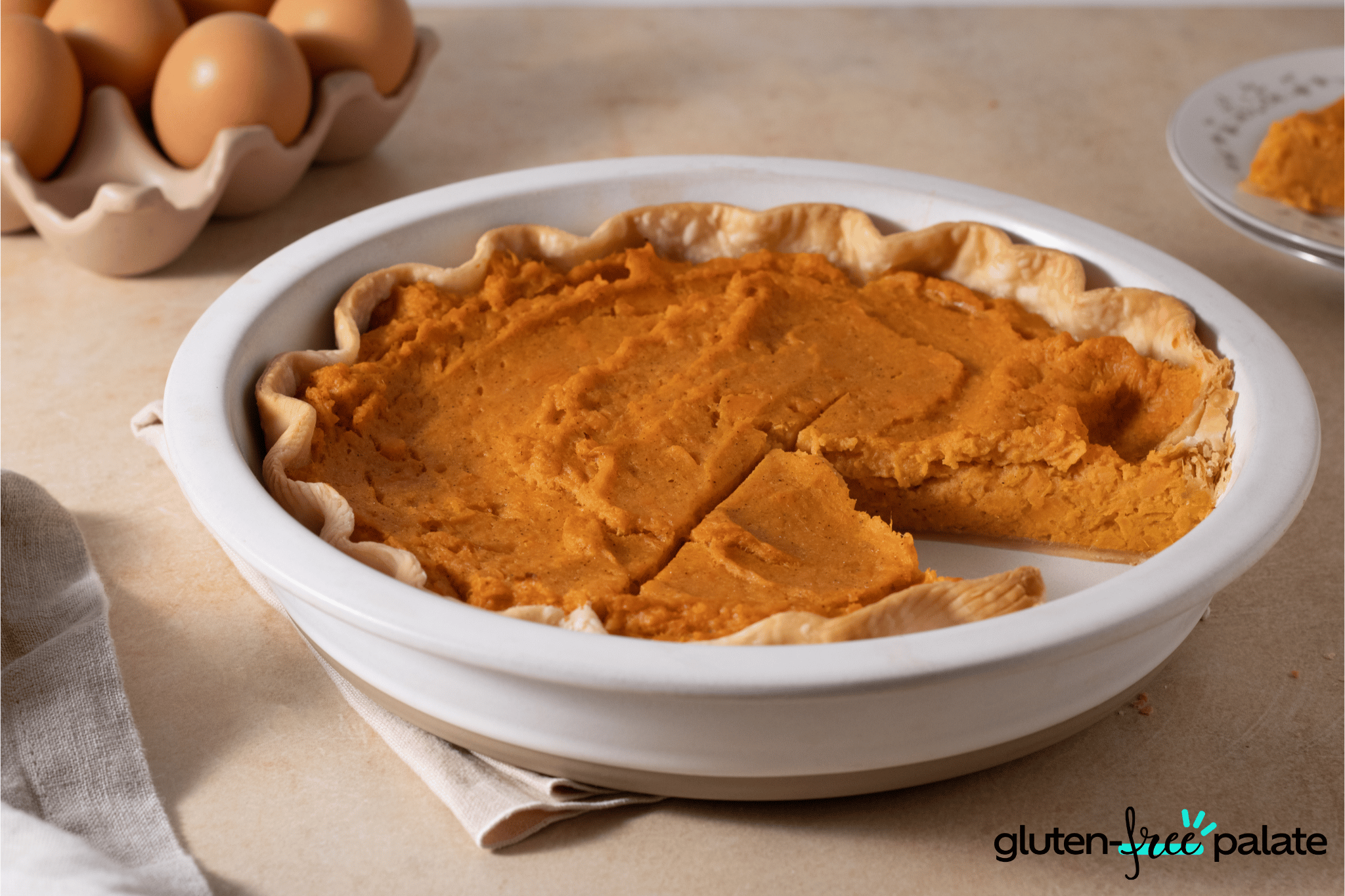 Gluten-Free Sweet Potato Pie in a white dish