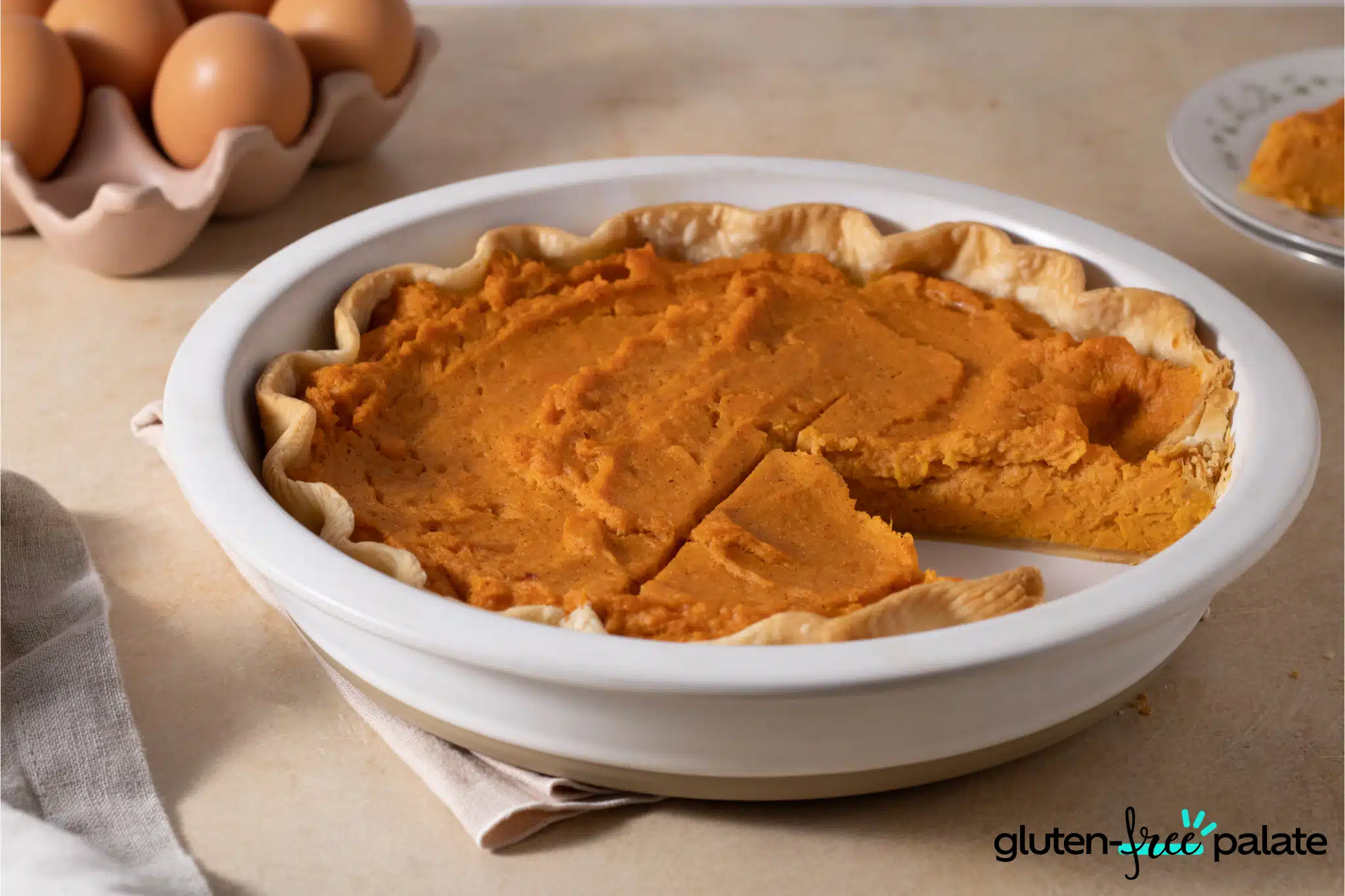 Gluten-Free Sweet Potato Pie in a white dish