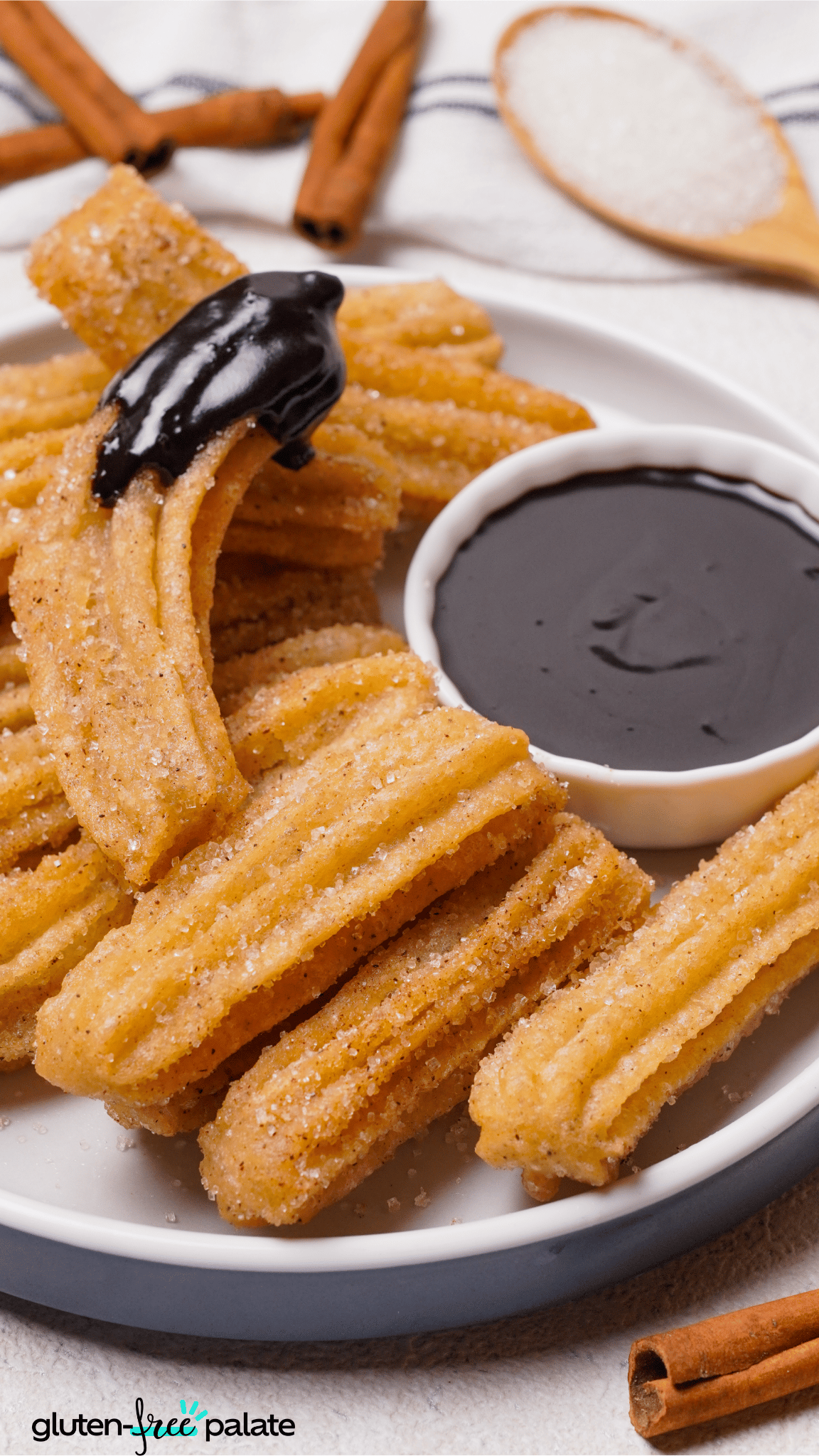 gluten-free churros dipped in chocolate