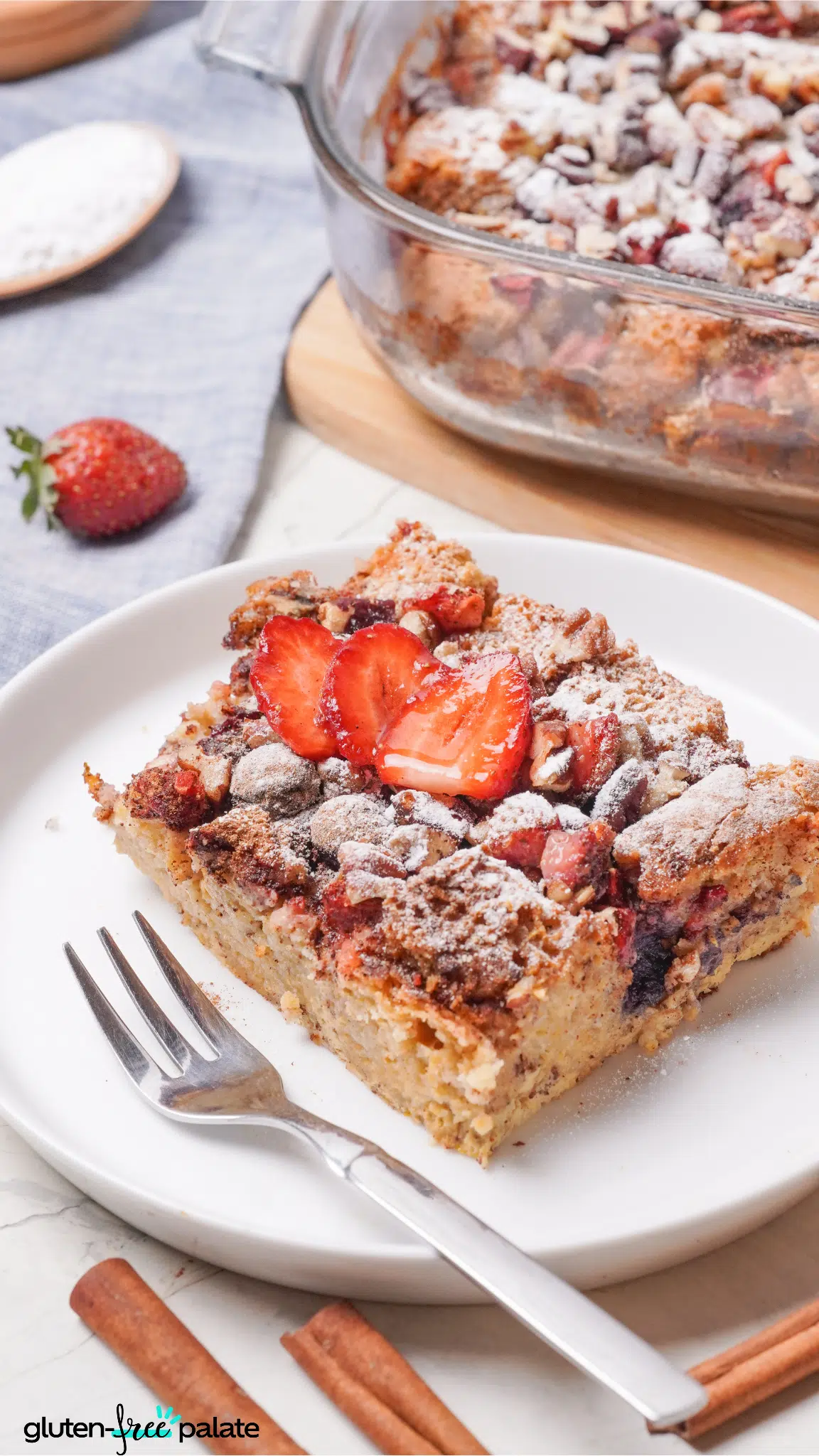 gluten-free French toast casserole on a white plate
