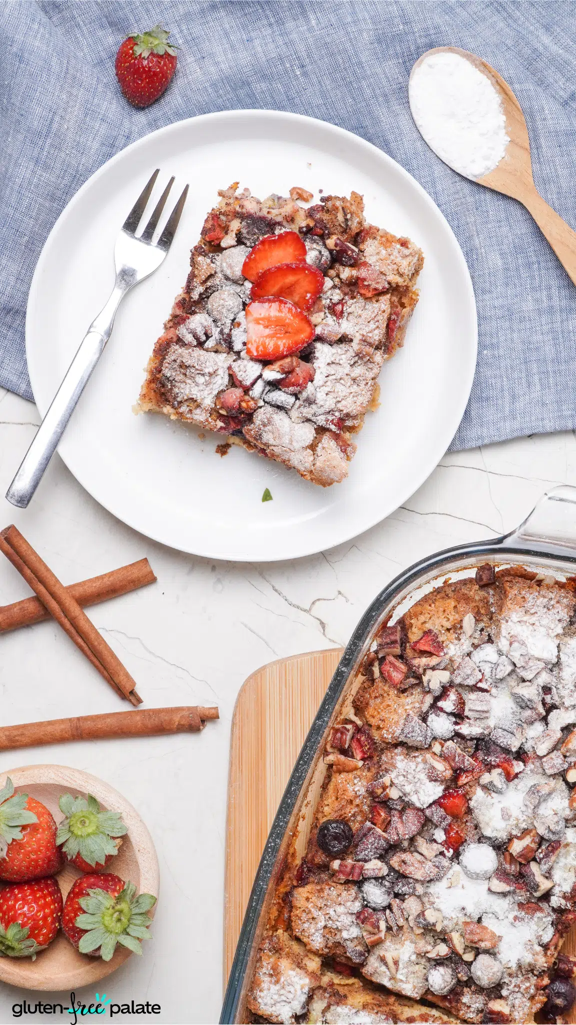 gluten-free French toast casserole served on white plate