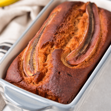 paleo banana bread in a bread pan