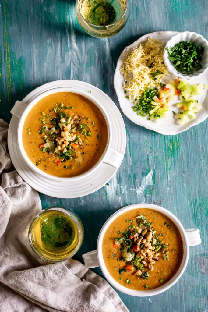 Smoked Paprika Corn Chowder in a white soup bowl.