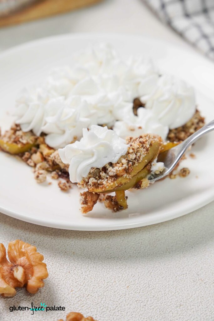 Gluten-Free Apple Crumble on a fork. 