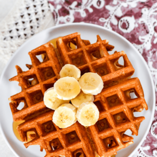 Gluten-free Maple Waffles on a white plate.