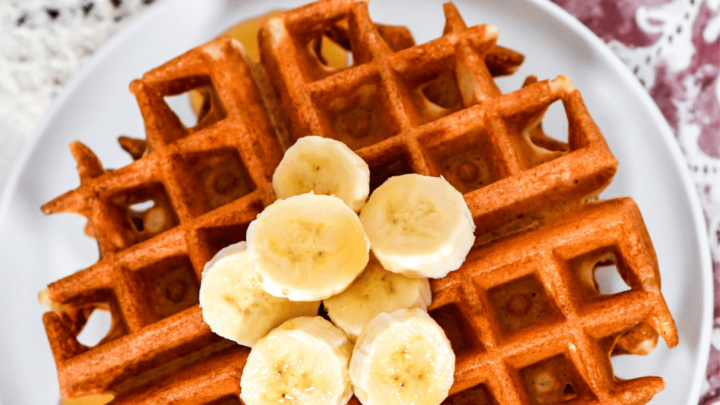Gluten-free Maple Waffles on a white plate.