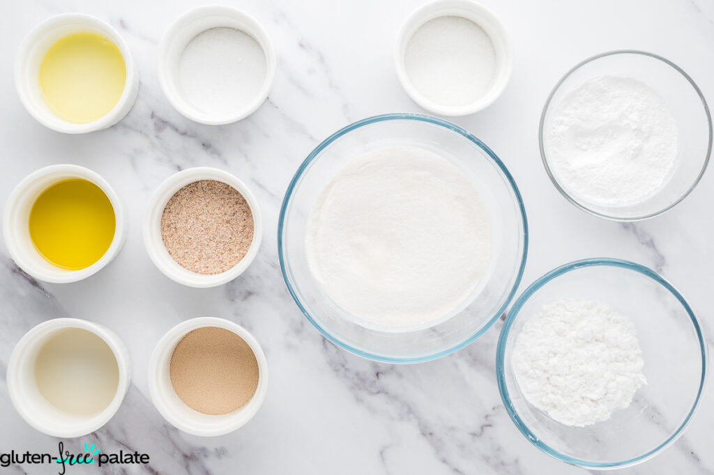 Ingredients for gluten free baguette.