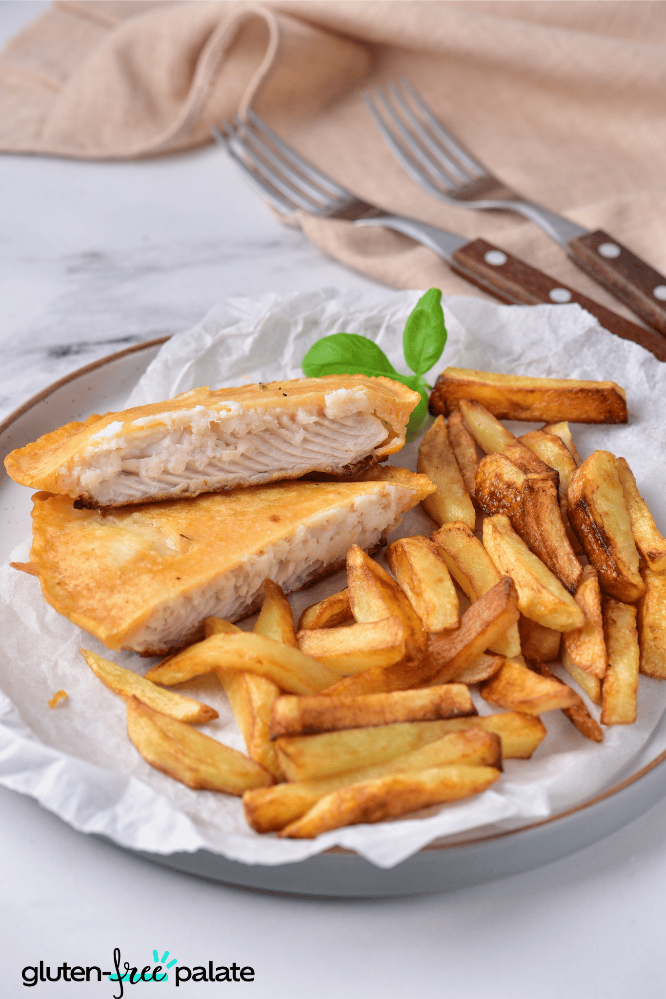 gluten-free fish and chips on a plate