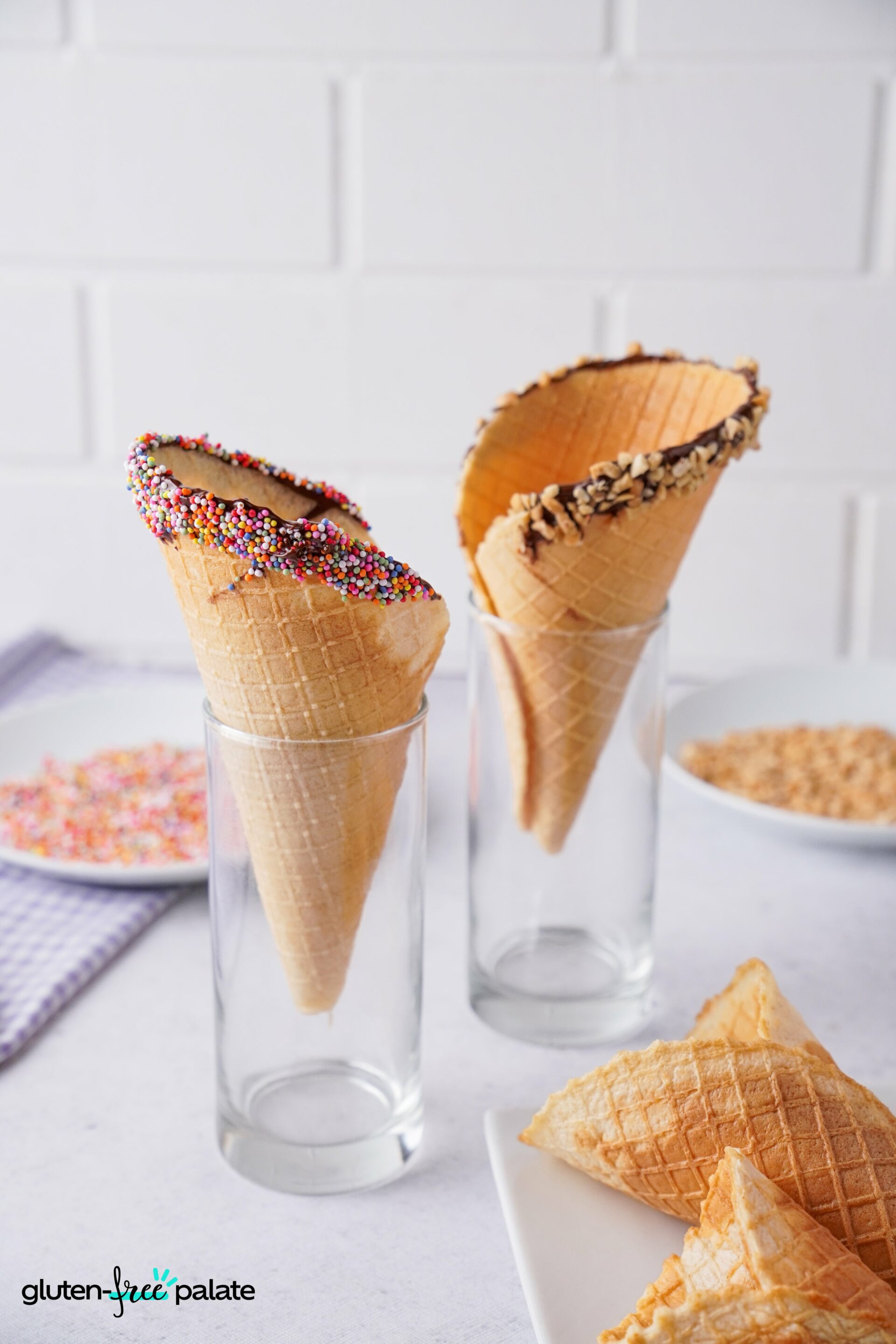 Gluten-free ice cream cones in glasses