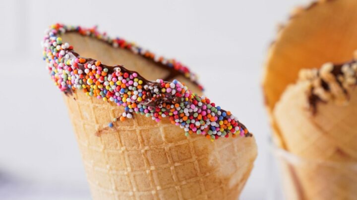 Gluten-free ice cream cones in glasses