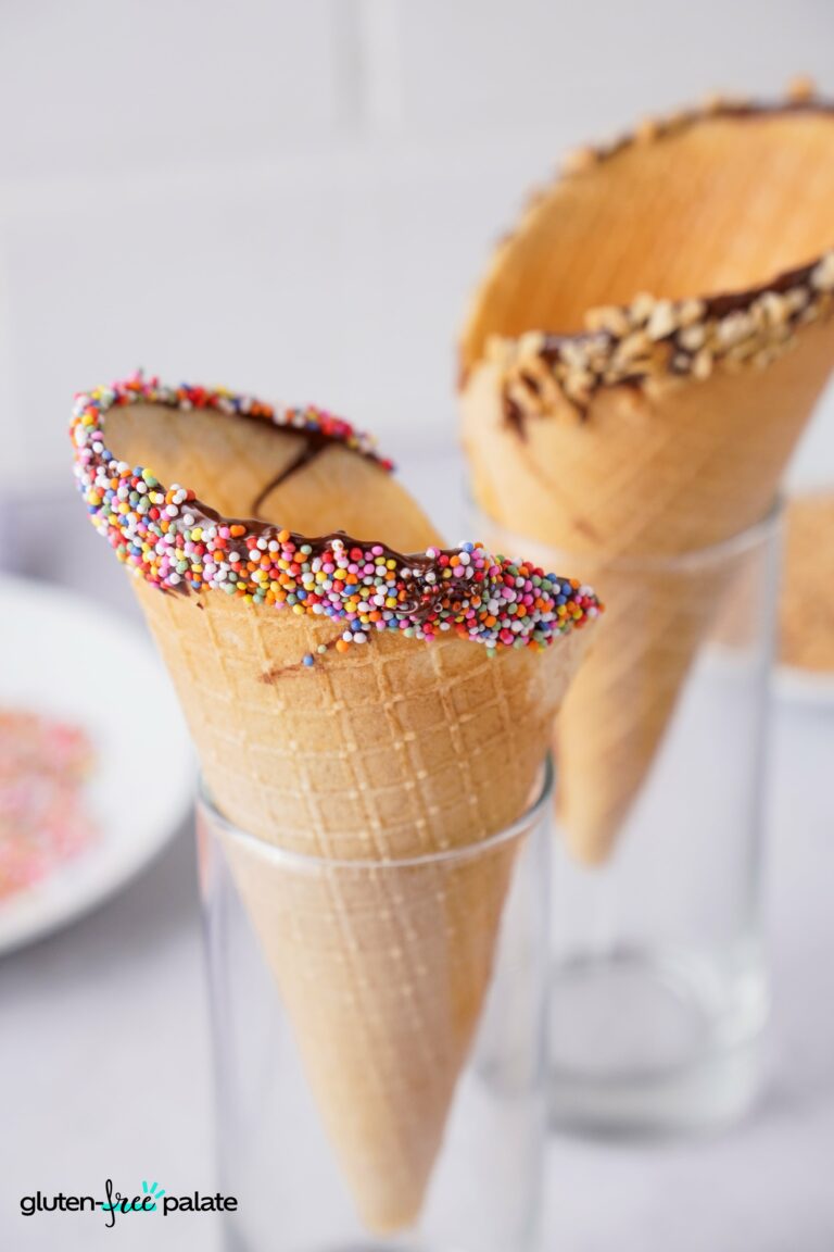 Gluten-free ice cream cones in glasses
