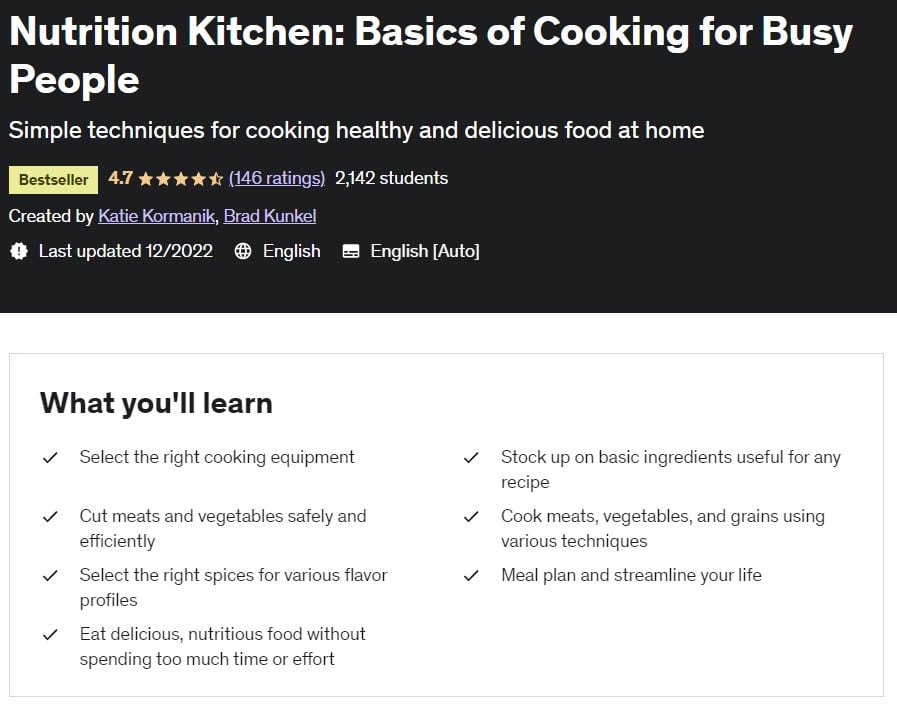 Nutrition Kitchen Basics of Cooking for Busy people - Best healthy cooking classes