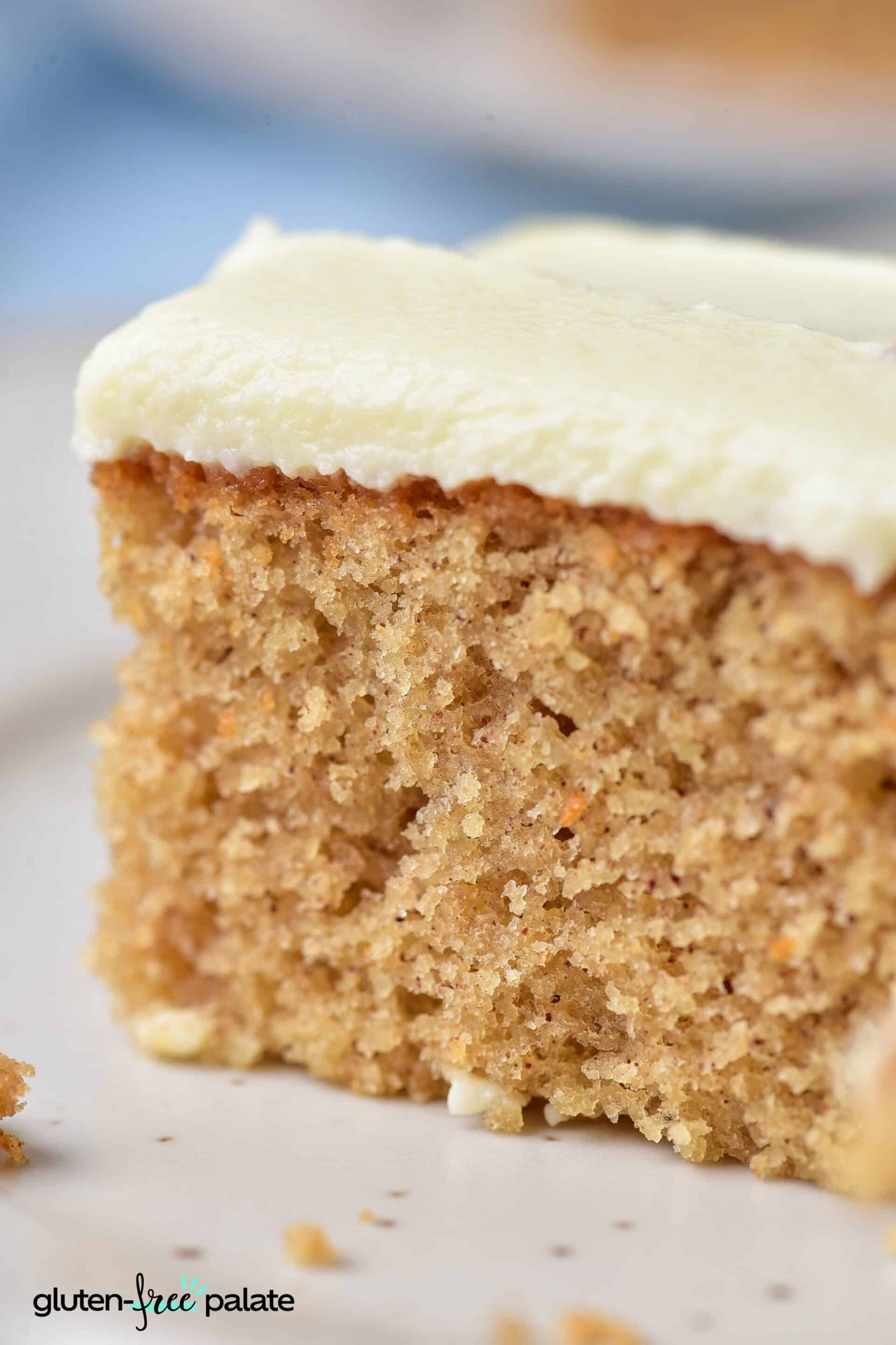 Close-up view of the Gluten-Free spice cake on a white plate showing the texture.
