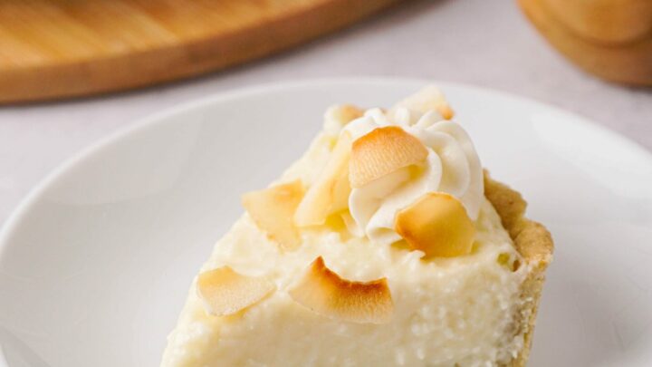 Gluten-free coconut cream pie on a side plate.