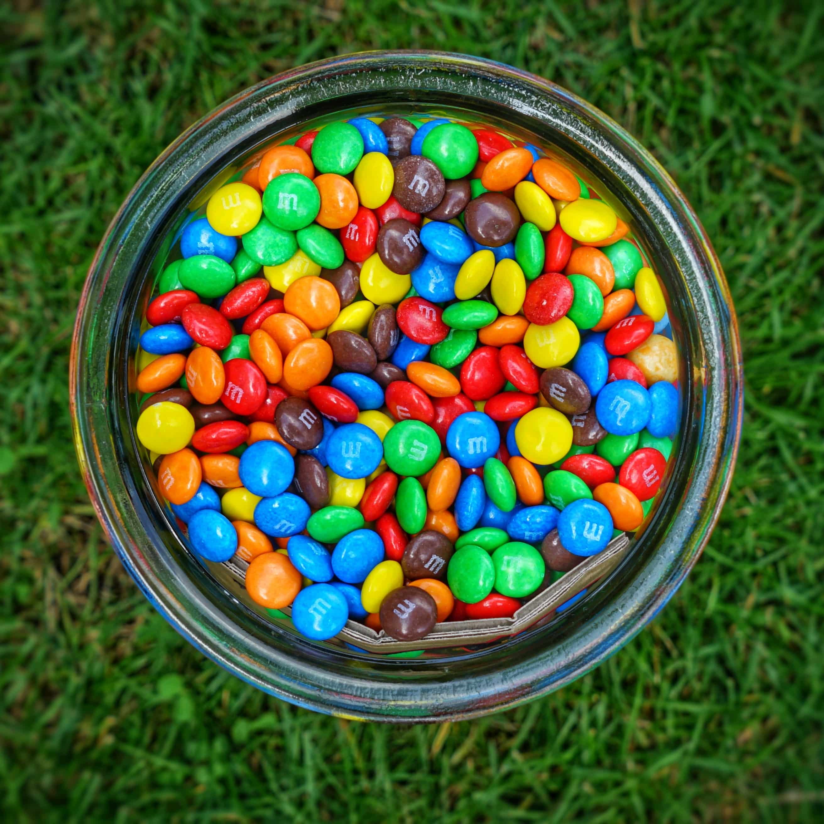 A jar filled with M&M's