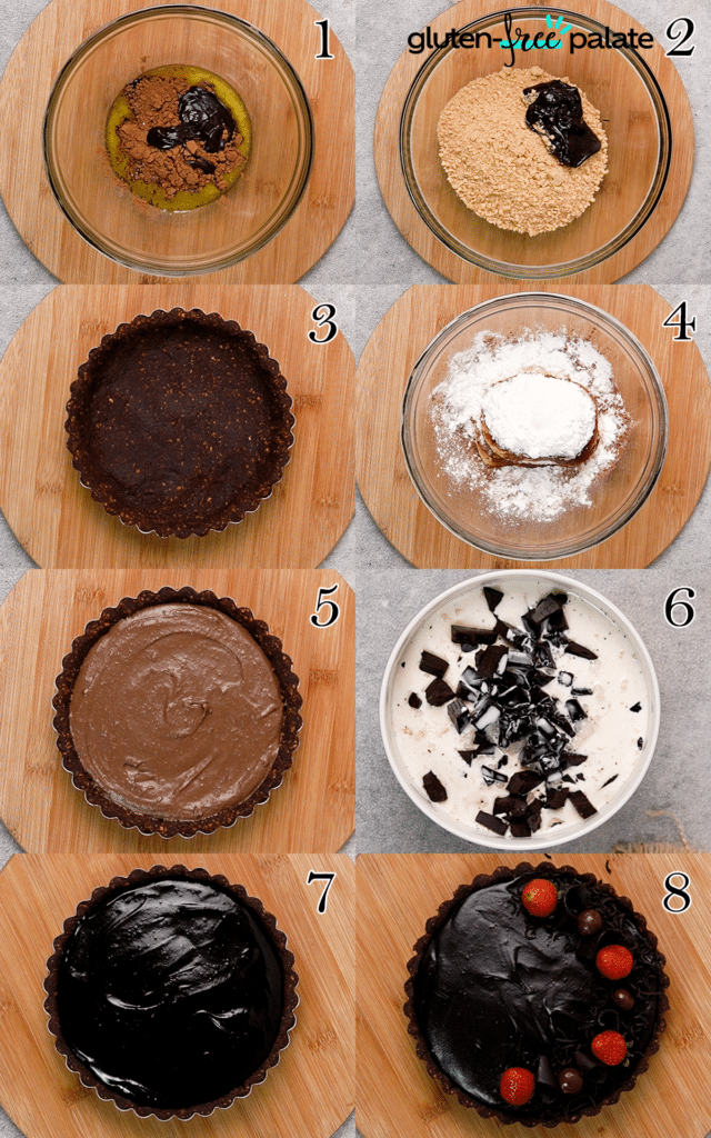 Gluten-free chocolate cheesecake step by step.