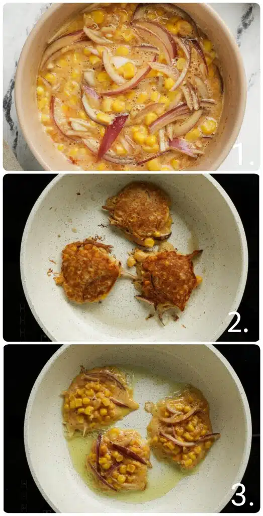 Gluten-free corn fritters step by step.