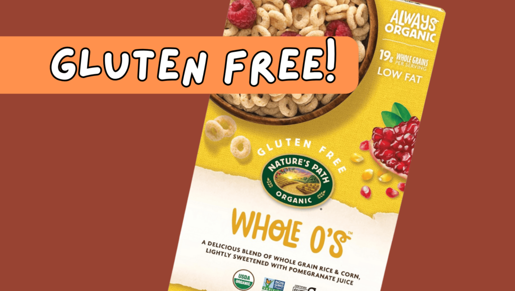 Nature's Path Whole O's certified gluten-free cereal box, an alternative to Cheerios for celiac diets