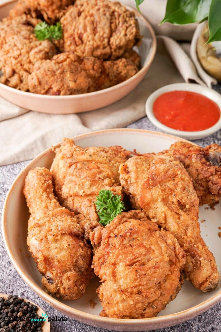 Gluten-free fried chicken served in plates with dipping sauce.