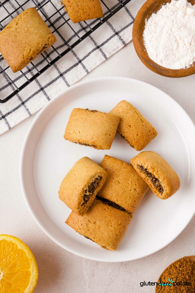 Gluten-Free Fig Newtons on a white plate.