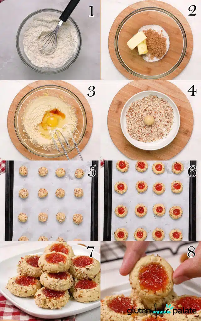 Gluten-free thumbprint cookies step by step.