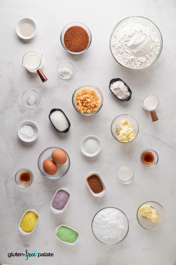 Gluten-Free King Cake ingredients.