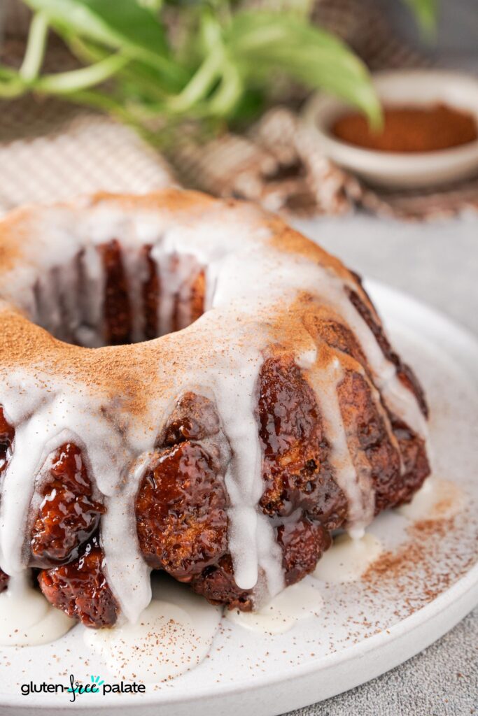 Gluten-free monkey bread on a white plate.