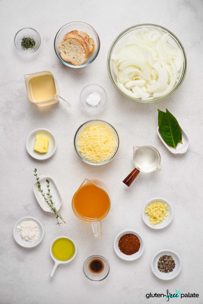 Ingredients for Gluten-Free French onion soup.