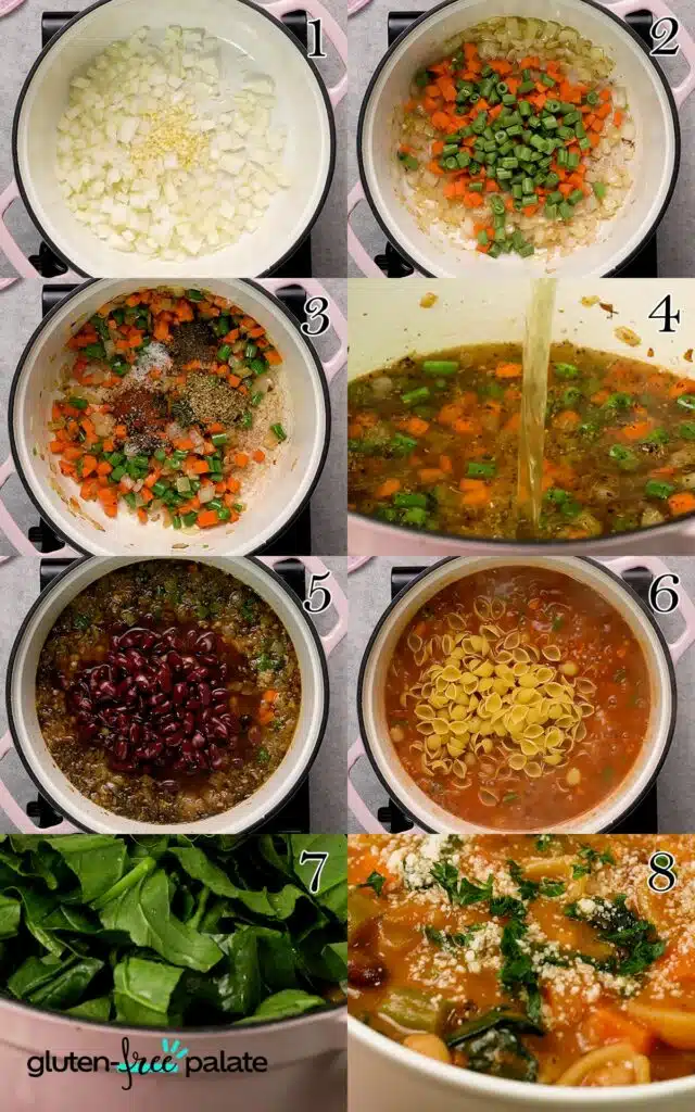 Step by step for gluten-free minestrone soup.