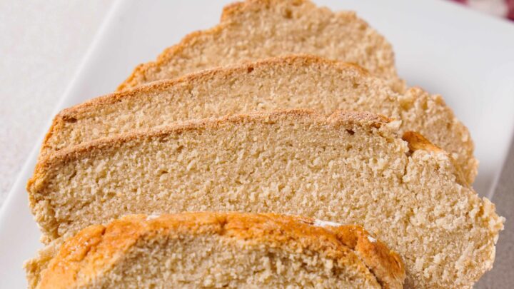 Close up view of Gluten-free Artisan bread on a white plate.
