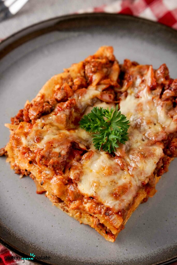 Gluten-free lasagna in a plate.