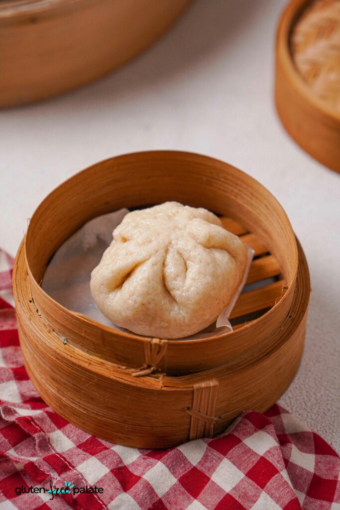 Gluten-Free Bao Bun in a steamer basket.