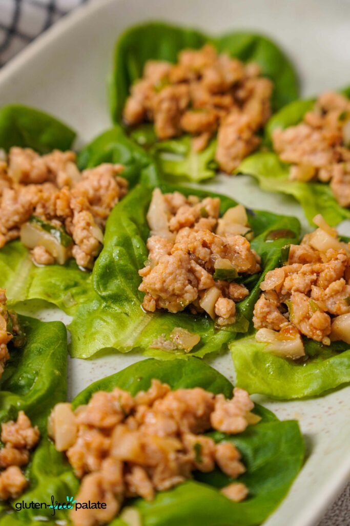 Gluten-Free Lettuce Wraps on a white plate.
