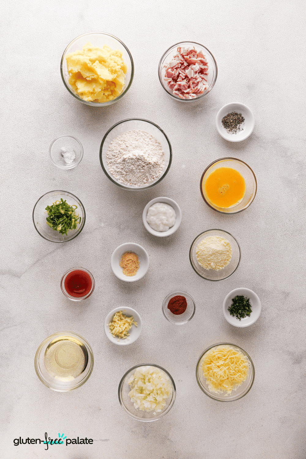 The ingredients you'll use for my fried mashed potatoes.
